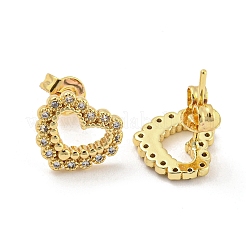 Hollow Heart Real 18K Gold Plated Brass Stud Earrings&nbsp;EJEW-L269-091G