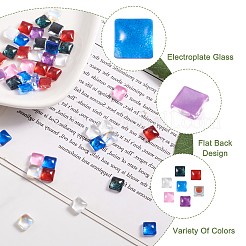 140色電気メッキガラスカボション7個  トランスペアレント  多面カット  正方形  ミックスカラー  6x6x3.5mm  20個/カラー&nbsp;EGLA-CW0001-01
