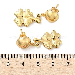 女性用304ステンレススチールダングルスタッドピアス  クローバー  ゴールドカラー  28x13mm&nbsp;EJEW-A125-42G
