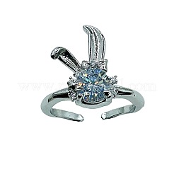 女性用真鍮マイクロパヴェキュービックジルコニアカフオープンリング  スター  プラチナ  ディープスカイブルー  15~20mm&nbsp;WG2E34F-03