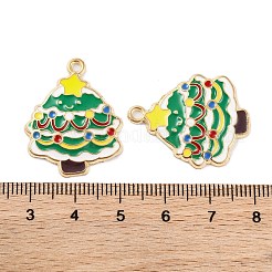 クリスマステーマラックメッキ合金ペンダント  エナメル  カドミウムフリー＆ニッケルフリー＆鉛フリー  ゴールドカラー  クリスマスツリー  28x22.5x2mm  穴：1.8~2mm&nbsp;FIND-M020-04G-03