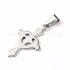 変色しない304ステンレススチールペンダント  ハートと交差  ステンレス鋼色  30.5x18.5x1.5mm  穴：8x3mm&nbsp;STAS-L210-16P
