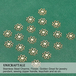 304ステンレススチールチャーム20個  花  ゴールドカラー  15.5x1mm  穴：5x2mm&nbsp;STAS-UN0032-99G