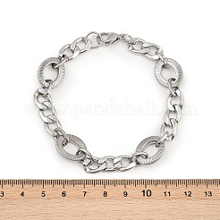 201ステンレススチールテクスチャオーバルリンクチェーンブレスレット（女性用）  304ステンレススチール留め具付き  変色しない  ステンレス鋼色  7-7/8インチ（20cm）&nbsp;BJEW-B143-04P
