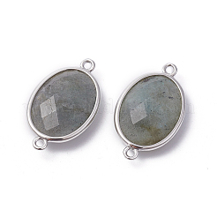 プラチナトーン真鍮天然ラブラドライトリンクコネクター  多面カット  オーバル  26.5x15x6mm  穴：1~2mm&nbsp;X-G-F339-B12