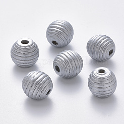 塗られた天然木の蜂の巣ヨーロッパのビーズ  大穴ビーズ  ラウンド  銀  18x17mm  穴：4.5mm&nbsp;WOOD-Q040-019A-B02