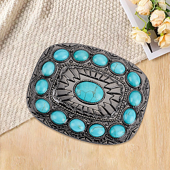 1Pc Rectangle Alloy & Synthetic Turquoise Buckles&nbsp;FIND-CL0002-38B