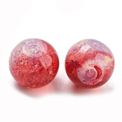 透明スプレー塗装クラックガラスビーズ  模造オパール  ラウンド  クリムゾン  10mm  穴：1.6mm  200個/袋&nbsp;GLAA-L046-01A-13