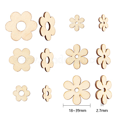 ウッドカボション  レーザーカットウッドシェイプ  花  パパイヤホイップ  18~39x2.7mm&nbsp;WOOD-O004-03