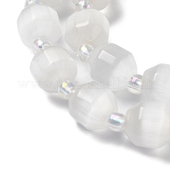 白いキャットアイビーズ連売り  多面カット  オーバル  7x6.5mm  穴：1mm  約40個/連  14.76''（37.5センチメートル）&nbsp;G-Q169-F10-01