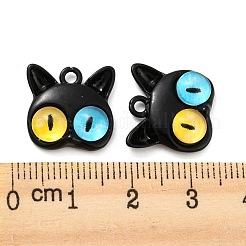 合金エナメルチャーム  ガラスの猫の頭  鉛フリー＆カドミウムフリー  ブラック  15x15x5mm  穴：1.8mm&nbsp;FIND-G061-10EB
