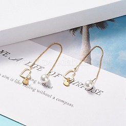 Brass Ear Thread with Heart and Acrylic Pearl Charm&nbsp;EJEW-JE04886