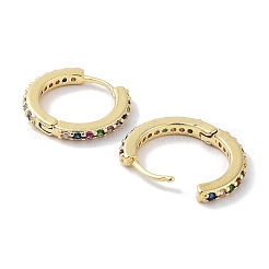 女性用真鍮パヴェキュービックジルコニアフープピアス  18KGP本金メッキ  ミックスカラー  13x1.8mm&nbsp;EJEW-L269-129G