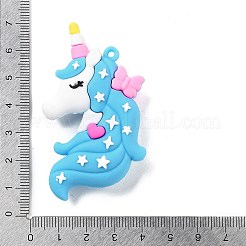 PVC不透明プラスチック大きなペンダント  ユニコーン  ディープスカイブルー  62.5x37x15mm  穴：2mm&nbsp;LS-KY-D022-04C