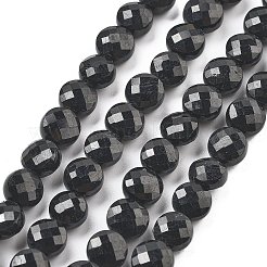 天然石ブラックトルマリンビーズ連売り  ファセットコインビーズ  フラットラウンド  6~7.5x4~5.5mm  穴：0.8~1mm  約56~70個/連  15.31~16.10インチ（38.9~40.9cm）&nbsp;G-C179-A20-02