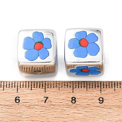 プリントメッキアクリルビーズ  キューブ  銀メッキ  藤紫色  花  14x14x14mm  穴：2.5mm&nbsp;AC-CBA655C-17E