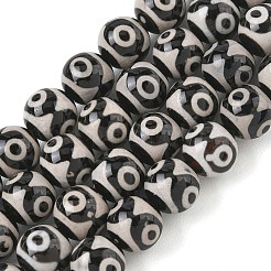 チベット風ジービーズ連売り  天然染めの瑪瑙ビーズ  ラウンド  ブラック  片目  4mm  穴：10mm  約1個/連  38（14.96''センチメートル）&nbsp;GG-CBA3DA1-06