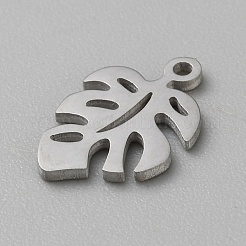 304ステンレススチールチャーム  モンステラ リーフ チャーム  ステンレス鋼色  14x9x1mm  穴：1mm&nbsp;FIND-WH0170-14