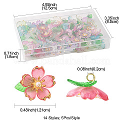 70個透明アクリルパーツ  花  304ステンレススチール製金具付き  ミックスカラー  12.1mm  穴：2mm&nbsp;PALLOY-FS00050