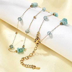 Natural Amazonite Chip 304 Stainless Steel Link Chain Necklaces for Women&nbsp;NJEW-K255-60G