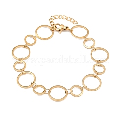 女性用304ステンレススチールリンクチェーンブレスレット  リング  イオンプレーティング（ip）  ゴールドカラー  6-3/4インチ（17cm）&nbsp;BJEW-P373-03B-G