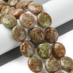 天然石ユナカイトビーズ連売り  フラットオーバル  15~16x13.5~14x6~7mm  穴：1mm  約26個/連  15.79''（40.1センチメートル）&nbsp;G-K365-B08-03