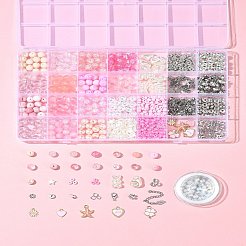 DIY 丸型ガラス & CCB プラスチックビーズ ブレスレット作成キット  ピンク  6~18x2.5~15x2~7.5mm  穴：1.2~2mm&nbsp;DIY-FS0007-56B