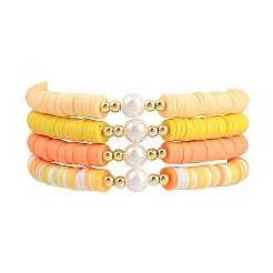 4Pcs 4 Colors Handmade Polymer Clay Heishi & Shell Pearl Beaded Stretch Bracelets for Women&nbsp;BJEW-JB12273