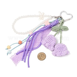 Handmade Cotton Yarn Crochet Lily of the Valley & ABS Pearl Round Bead & Polyester Cord Pendant Decorations&nbsp;HJEW-JM04387-03