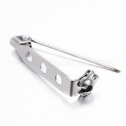 変色防止 304 ステンレススチール ブローチ金具セット  バックバーピン  穴付き  ステンレス鋼色  26.5x4.5x6mm  ピン：0.5mm&nbsp;STAS-G137-52P