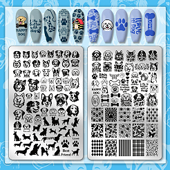 304ステンレススチール製DIYネイルアートテンプレート  プラスチックネイルアート画像テンプレート  シリコンシールスタンプ＆スクレーパー付き  テンプレートツール  犬  14.5x9.5cm  2個/袋&nbsp;MRMJ-PH0003-10B
