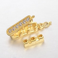 矩形真鍮マイクロパヴェキュービックジルコニアツイスター留め金  カドミウムフリー＆鉛フリー  ゴールドカラー  19x5x7mm  穴：1.5mm&nbsp;LS-ZIRC-O018-08G-RS