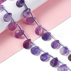 天然石アメジストビーズ連売り  トップドリルビーズ  多面カット  ティアドロップ  12x8x4mm  穴：0.7mm  約32個/連  15.08~15.24インチ（38.3~38.7cm）&nbsp;G-G805-B17
