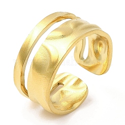 304ステンレススチールオープンカフリング  二重線  ゴールドカラー  内径：17.4mm&nbsp;RJEW-K245-74G