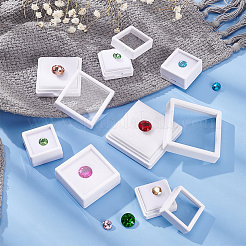 アクリルとプラスチックのジュエリーボックス24個  スポンジで  正方形  ホワイト  2.95~5.05x2.95~5.05x1.5~2cm&nbsp;OBOX-BC0001-10