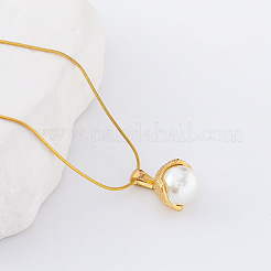 3Pcs Minimalist Stainless Steel Pave Imitation Pearl Shell Shape Pendant Necklaces for Women&nbsp;RY2532