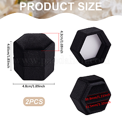 ポリエステル ベルベット リング 収納ボックス  六角  ブラック  4.8x4.3x4.65cm&nbsp;CON-WH0123-28A