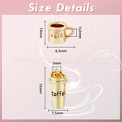 12個2スタイル真鍮チャーム  カップ with カフェ＆ワードコーヒー  18KGP本金メッキ  6.5~15x10~15x7~7.5mm  穴：1~3x2~3mm  6個/スタイル&nbsp;KK-DC0002-41