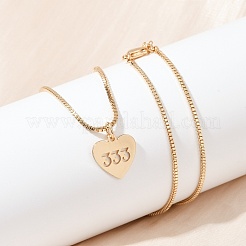 Brass Heart with Lucky Number 333 Pendant Necklaces & Alloy Pendants Sets&nbsp;SJEW-P005-01G