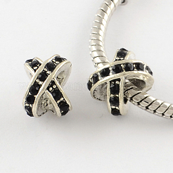 Letter X Antique Silver Plated Metal Alloy Rhinestone European Beads&nbsp;ALRI-Q228-16