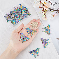 20個の合金ペンダント  カドミウムフリー＆ニッケルフリー＆鉛フリー  蝶  虹色  32x47x3mm  穴：2.5mm&nbsp;FIND-SC0004-20