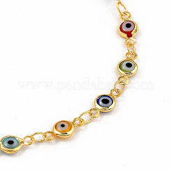 Brass Evil Eye Lampwork Link Chain Necklaces&nbsp;NJEW-JN02948
