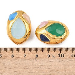 楕円形の猫の目のビーズ  真鍮パーツ  ミックスカラー  27.5~28x20~20.5x14~15.5mm  穴：0.8mm&nbsp;KK-H516-04G