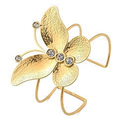 女性用304ステンレススチールカフバングル  蝶  ラインストーン付き  18KGP本金メッキ  内径：2-1/2インチ（6.45cm）&nbsp;BJEW-Z091-02G