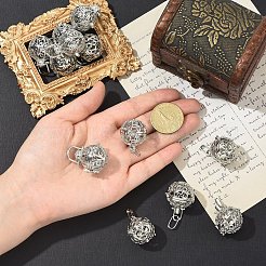ラックメッキ真鍮ケージペンダント5個  チャイムボールのペンダントネックレスの作成  無限大を有する中空丸  プラチナ  29x26x21.5mm  穴：6x8mm  インナー対策：18mm&nbsp;KK-YW0003-50