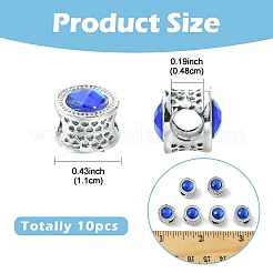合金アクリルヨーロッパのビーズ  大穴ビーズ  フラットラウンド  プラチナ  ディープスカイブルー  11mm  穴：4.8mm&nbsp;FIND-YWC0011-04A