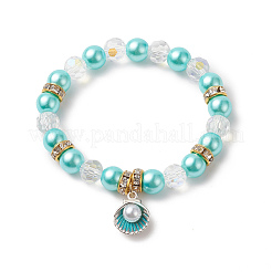 Alloy Enamel Shell Charms Stretch Bracelet&nbsp;BJEW-JB09942