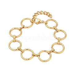 女性用304ステンレススチールリングリンクチェーンブレスレット  18KGP本金メッキ  5-7/8インチ（15cm）&nbsp;BJEW-C104-01A-G