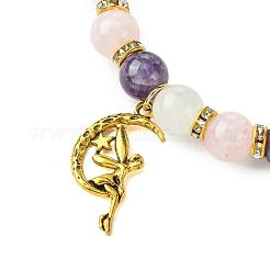 8mm Natural Rose Quartz & Quartz Crystal & Amethyst Round Beaded Stretch Bracelets&nbsp;BJEW-JB10738-01