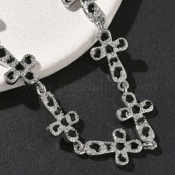 真鍮エナメルマイクロパヴェクリアキュービックジルコニアクロスリンクチェーンブレスレット（女性用）  ラックめっき  長持ちメッキ  カドミウムフリー＆鉛フリー  プラチナ  7-5/8インチ（19.4cm）&nbsp;BJEW-G764-02P